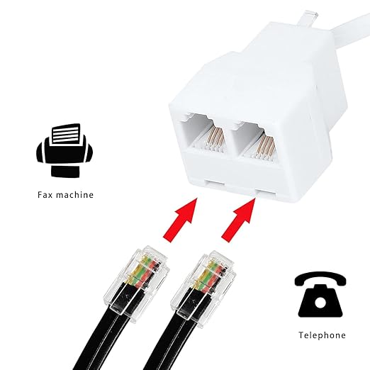 RJ11 Cable 2 Way Telephone Splitter 3 Pack, White, Splitter 6P4C Connector Phone Line Cord Adapter with Cable for Landline Telephone Wire, Suitable for Telephone, Fax Machine