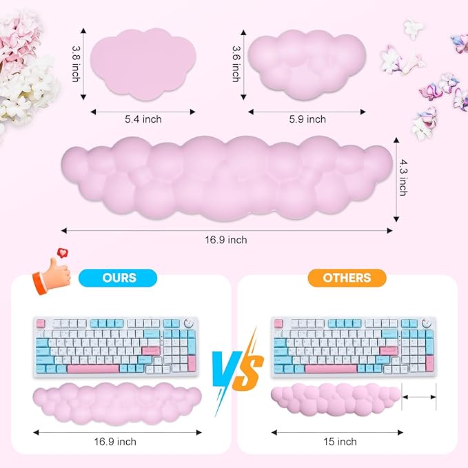 JIKIOU Upgrade Leather Cloud Keyboard Wrist Rest, Cloud Wrist Rest with Non-Slip PU Base, Comfortable Memory Foam Wrist Rest for Computer Laptop Mac Gaming Office and Pain Relief Christmas Wish Gift