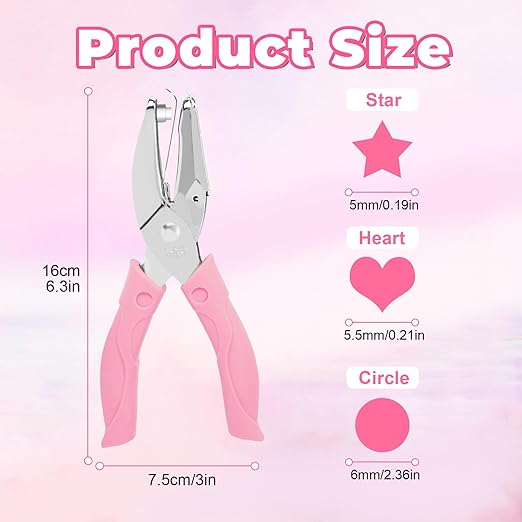 UCEC 3 Pack Hole Punch Shapes, Single Hole Punch,Mini Hole Puncher with Soft Grip, 0.2 Inch Star, 0.22 Inch Heart Hole, 0.25 Inch Circle Punch for DIY Craft Tag Clothing Ticket Scrapbook Tool