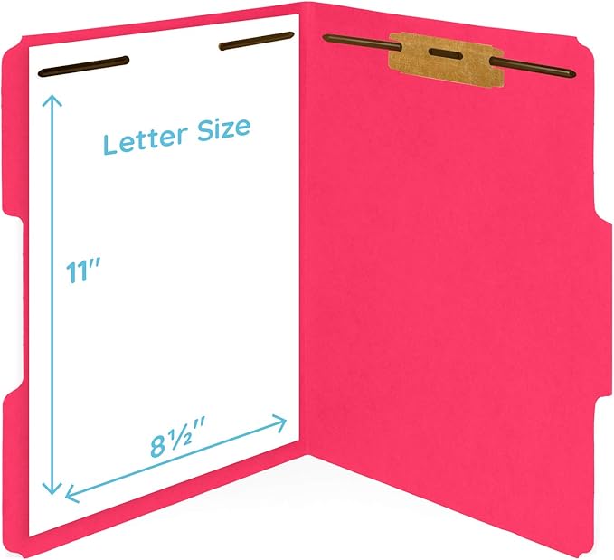 50 Red Fastener File Folders - 1/3 Cut Reinforced Tab - Durable 2 Prongs Bonded Fastener Designed to Organize Standard Medical Files, Law Client Files, Office Reports - Letter Size, Red, 50 Pack