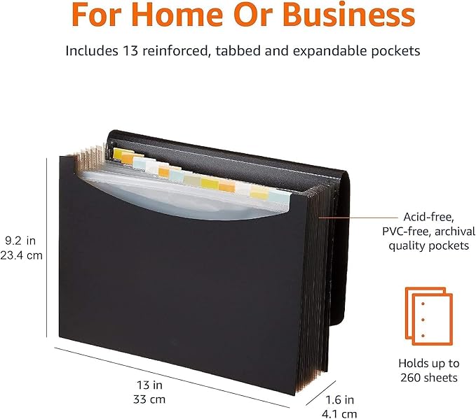 Amazon Basics Expanding Organizer File Folder, Letter Size - Black, 1-Pack