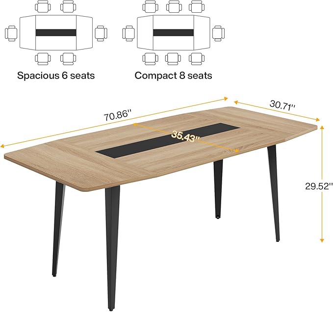 Tribesigns 6FT Conference Table, 70.86L x 35.43W x 29.52H Inches Boat Shaped Meeting Table, Modern Seminar Table for Office Meeting Conference Room (Light Wood Grain, 6ft)