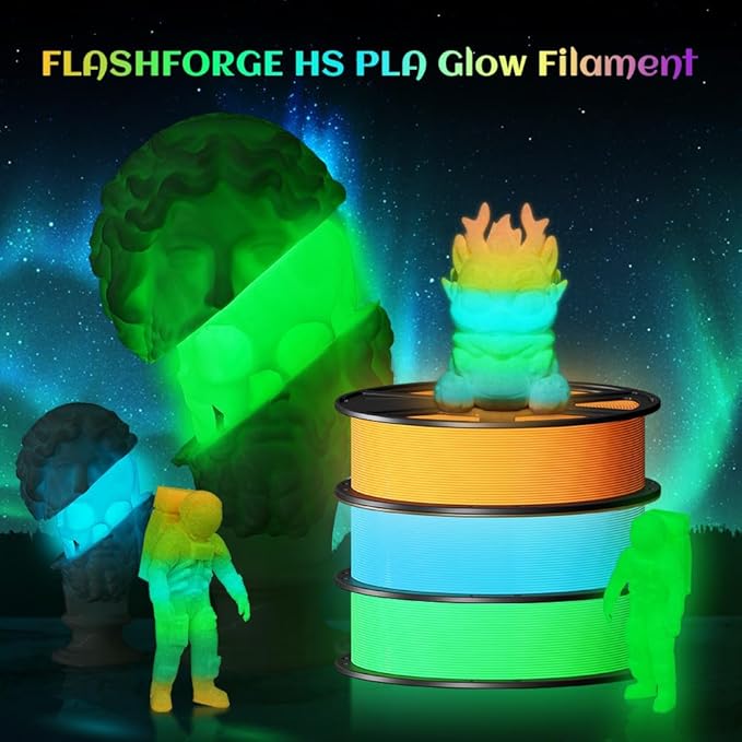 FLASHFORGE Glow in The Dark Rapid PLA Filament 1.75mm, Luminous Melody Fast Color Change Multicolored Rainbow Filament, Max 500mm/s High-Speed Printing, High Brightness and Long-lasting Glowing Effect