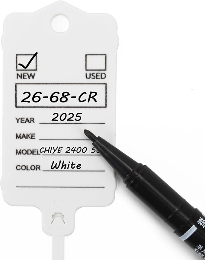 50 Car Key Tags with Labels Plastic Car Dealership Key Tags Self Locking Automotive Identifiers Blank Shop Labels with One Pen (White)