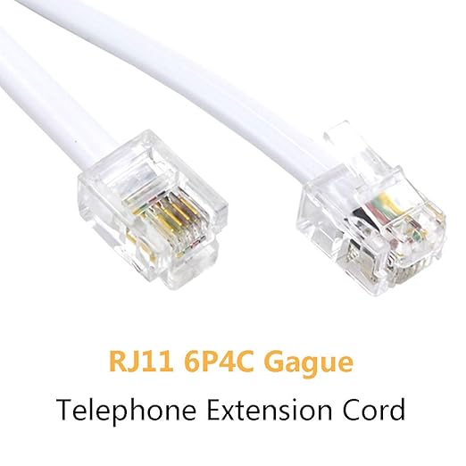 Uvital Phone Extension Cord 33 Ft, Telephone Cable with Standard RJ11 Plug and 1 in-Line Couplers and 20 Cable Clip Holders, White