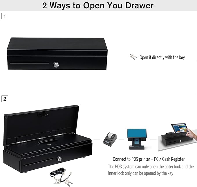 HONEY BEAR Flip-top Cash Drawer with 8 Coins & 6 Bills for POS System Receipt/Thermal Printer,with RJ11 Interface 12V/24V