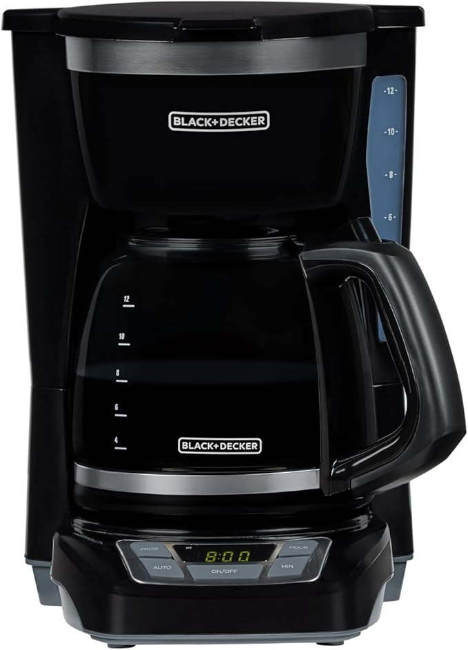 BLACK+DECKER 12-Cup Digital Coffee Maker, Programmable, Washable Basket Filter, Sneak-A-Cup, Auto Brew, Water Window, Keep Hot Plate, Black