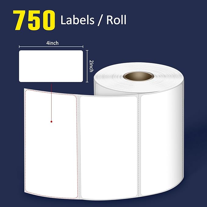L LIKED 4" x 2" Direct Thermal Labels, Permanent Adhesive Barcode Shipping Labels & Compatible with Rollo, Zebra and other Desktop Printers (12 Rolls, 9000 Labels)