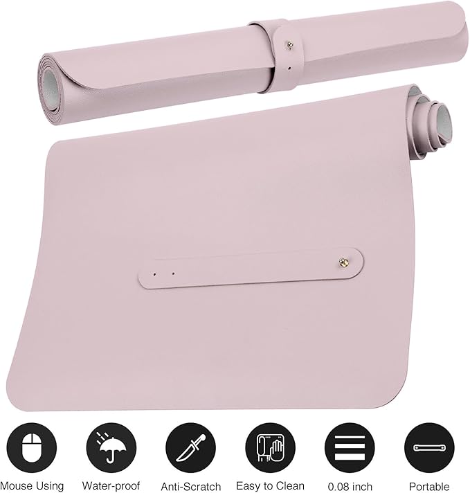 Boutilon Leather Mouse Pad,Extended Desk Pad for Keyboard and Mouse Non-Slip Study Desk Writing Pad Desktop Protector for Home Office Accessories,35"x 17"(L-Light Pink)
