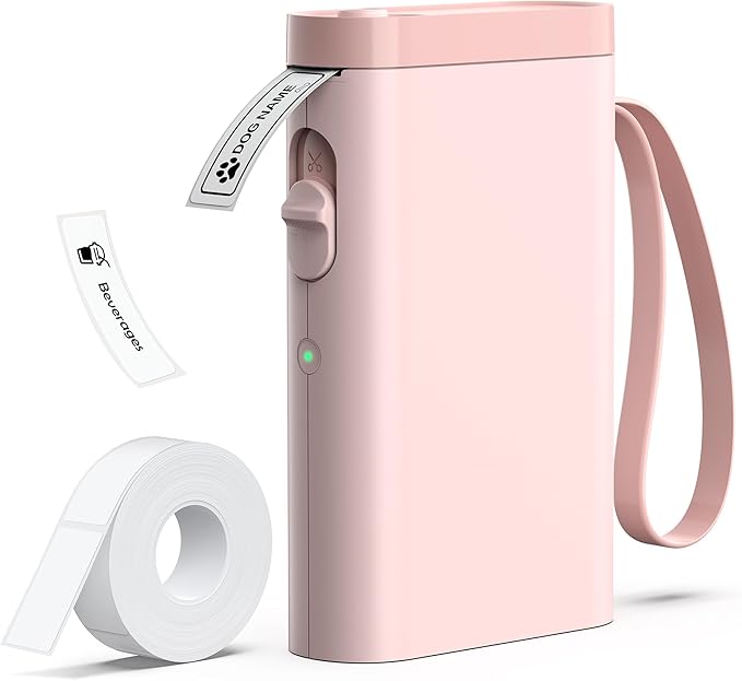P21 Label Maker Machine with Tape, Label Printer Thermal Mini Label Makers with Built-in Cutter and Multiple Templates, Portable Printers for School, Office and Home Use (Pink), 1Pack