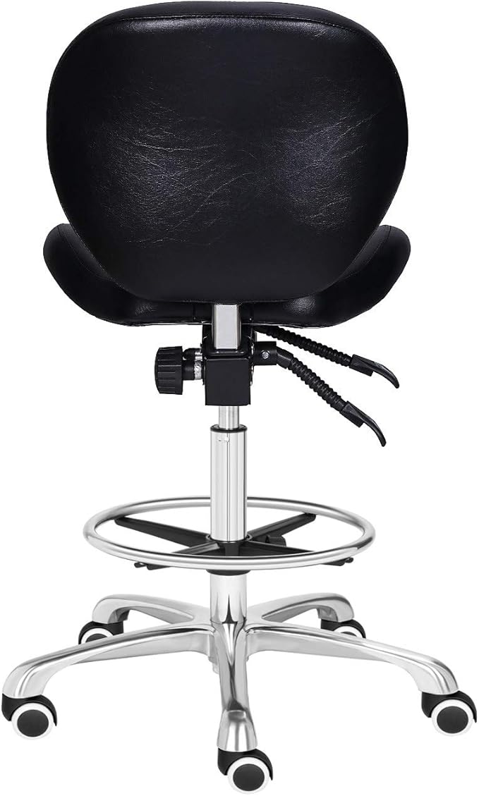 Kaleurrier Adjustable Stools Drafting Chair with Backrest & Foot Rest Drafting Stool Swivel Seat Rolling Wheels for Studio Dental Office Salon Counter Home Desk Chairs (Black)