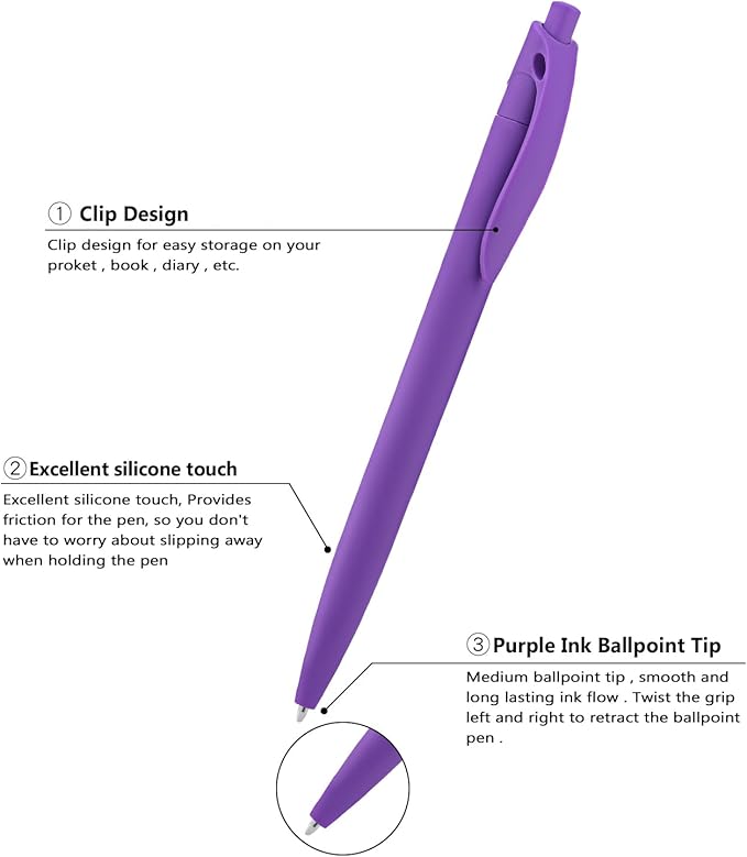 Aozora Pens Bulk 30 Pack Click Pens No Bleed Wholesale Retractable Ballpoint Pens Medium Point,Smooth Ink Pens for Journaling School Office Supplies 1.0MM (Purple Ink)