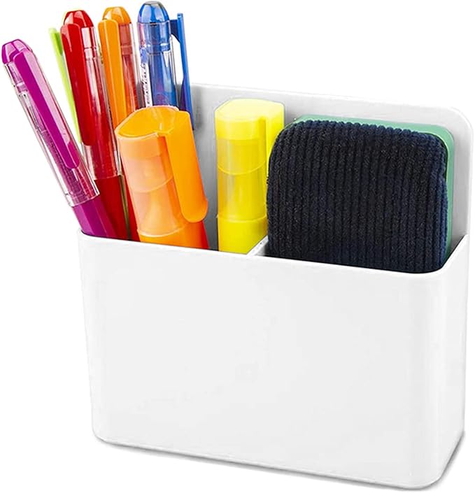 Magnetic Dry Erase Marker Holder, Magnetic Pen Marker Holder for Whiteboard, Fridge, Locker Accessories, School, Office, Home, Magnet Pen Cup,1 Pack, White