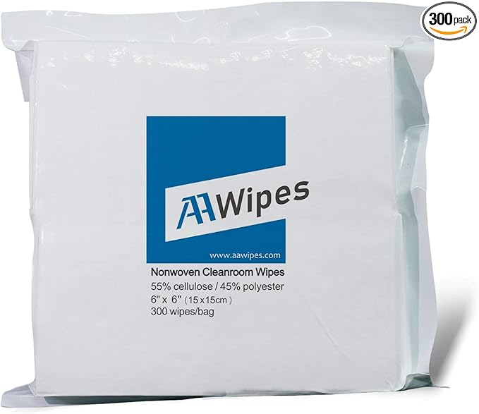 AAwipes Cleanroom Wipes 6" x 6" (Bag of 300 Pcs, Grade A, 68 GSM) Lint Free Wipes Cellulose/Polyester Wipers for Lab, Electronics, Pharmaceutics, Electronics, Printing, Semiconductor etc. (NW06806)