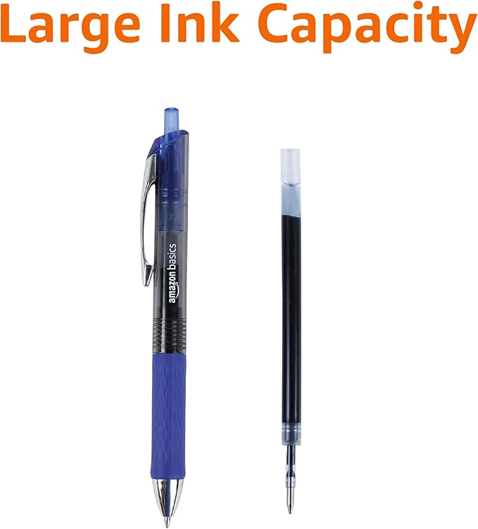 Amazon Basics Gel Pens Fine Point Smooth Writing Pens, Retractable, Blue, 0.7mm, 12 Pack