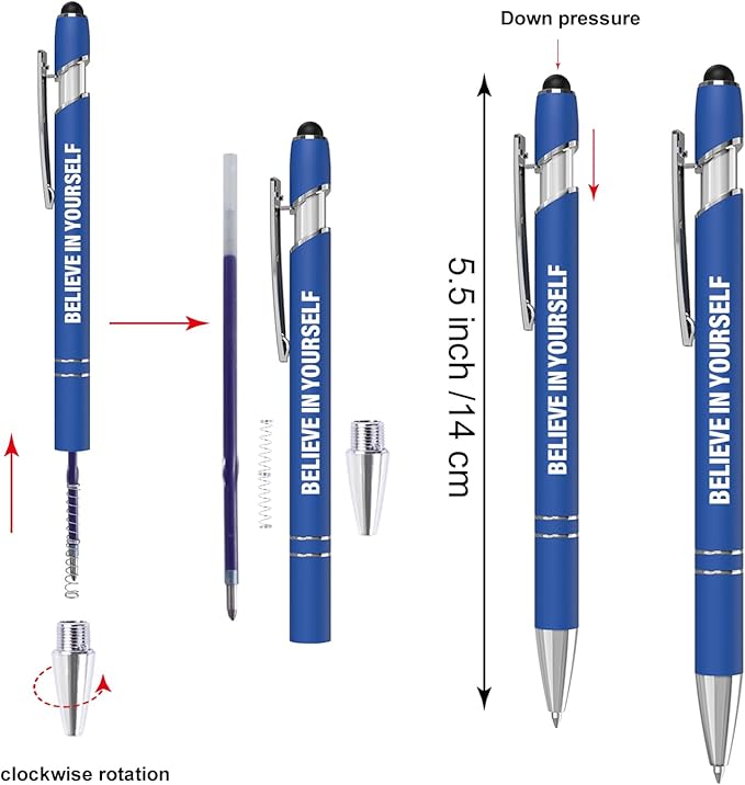 Funny Pens, 12 Pcs Pens Fine Point Smooth Writing Pens, Inspirational Ballpoint Pens with Screens Touch Stylus Tips, Blue Ink 1.0 Mm Pens Gift Office Desk Accessories, Motivational Stylus Pens