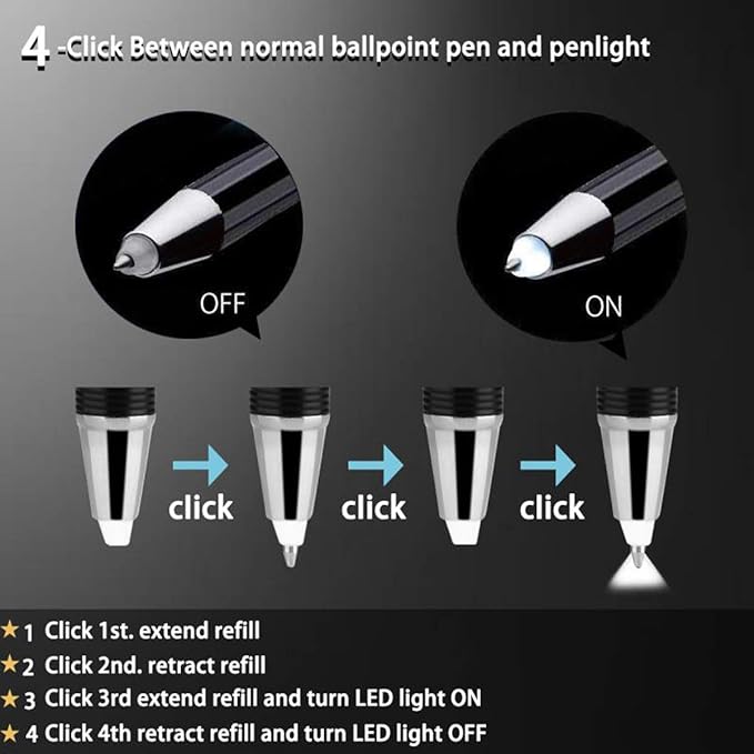 Penyeah Pen with Light, Light Pen Flashlight, Lighted Tip Pens for Taking Notes Recording Writing in The Dark 2 Pack - Red+Blue Light Tip