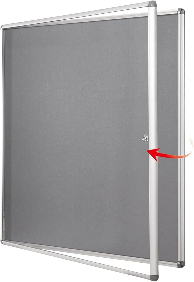 SWANCROWN Lockable Felt Bulletin Indoor Display Case Big Message Center Board with Aluminium Frame,38x38 inches (12xA4)