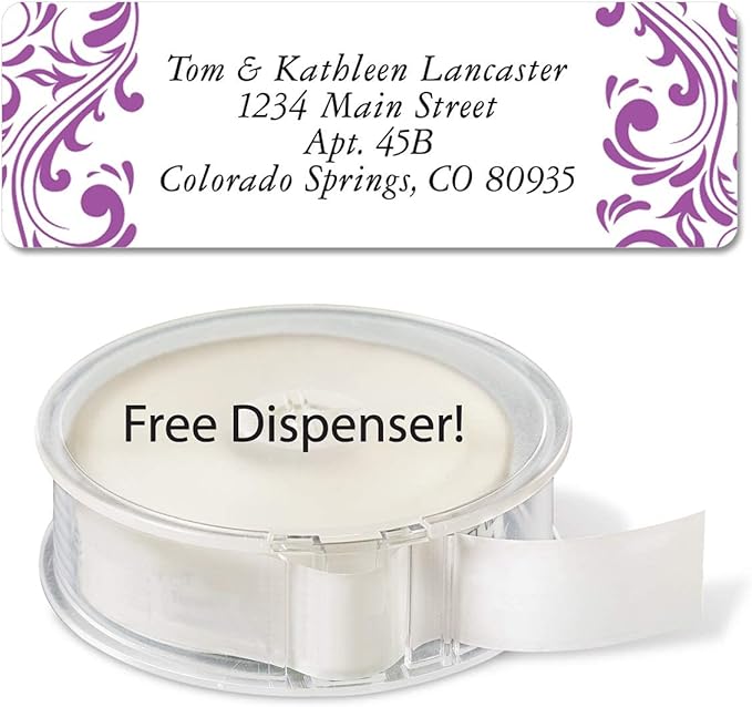 Colorful Images Elegant Swirl Rolled Personalized Return Address Mailing Labels with Dispenser, Customize with Name & Shipping Address, 500 ¾” x 2½” Self Adhesive, Easy Peel Label Roll