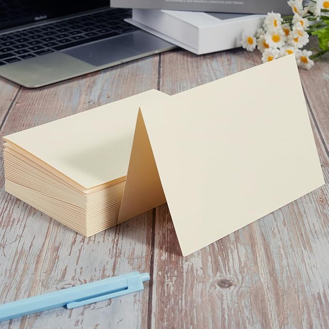 50 Pack Blank Cards Folded Cardstock Thank You Blank Greeting Cards for Invitations, Wedding, Greeting Cards, All Occasion DIY (Cream, 2x3.5)