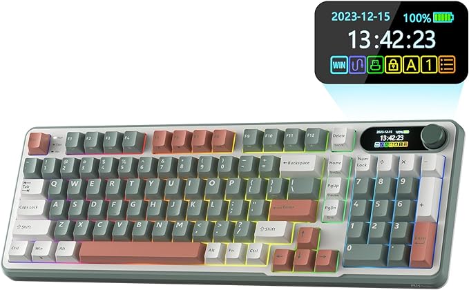 RK ROYAL KLUDGE S98 Mechanical Keyboard w/Smart Display & Knob, Top Mount 96% Wireless Mechanical Keyboard BT/2.4G/USB-C, Hot Swappable, Software Support, Creamy Sounding, 98 Keys