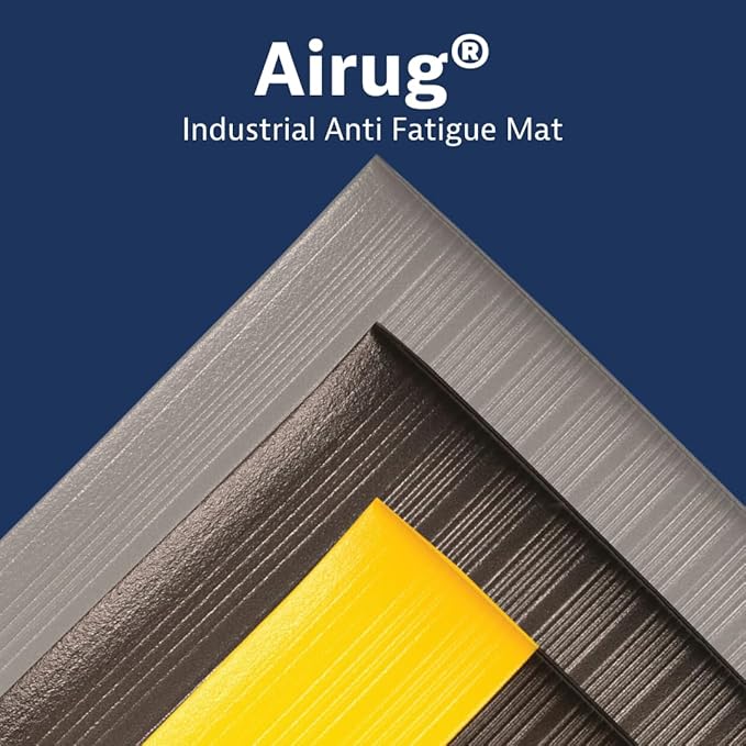 Notrax 410 Airug® 2' x 60' x 3/8" Anti Fatigue Mat, Enhanced Slip Resistance with Beveled Edges and Ribbed Surface, Ideal for Industrial and Commercial Workplaces, Black, 410R0324BL
