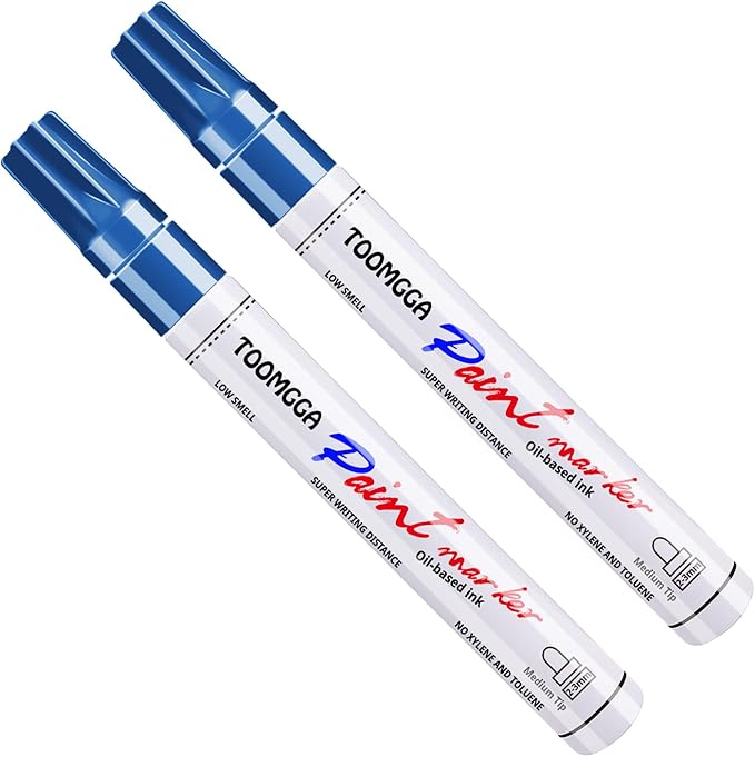 Permanent Paint Pens Blue Paint Markers 2 Pack Oil Based Markers, Quick Drying and Waterproof Marker Pen, Car Tire, Metal, Rock Painting, Wood, Plastic, Canvas, Craft Supplies for Adults