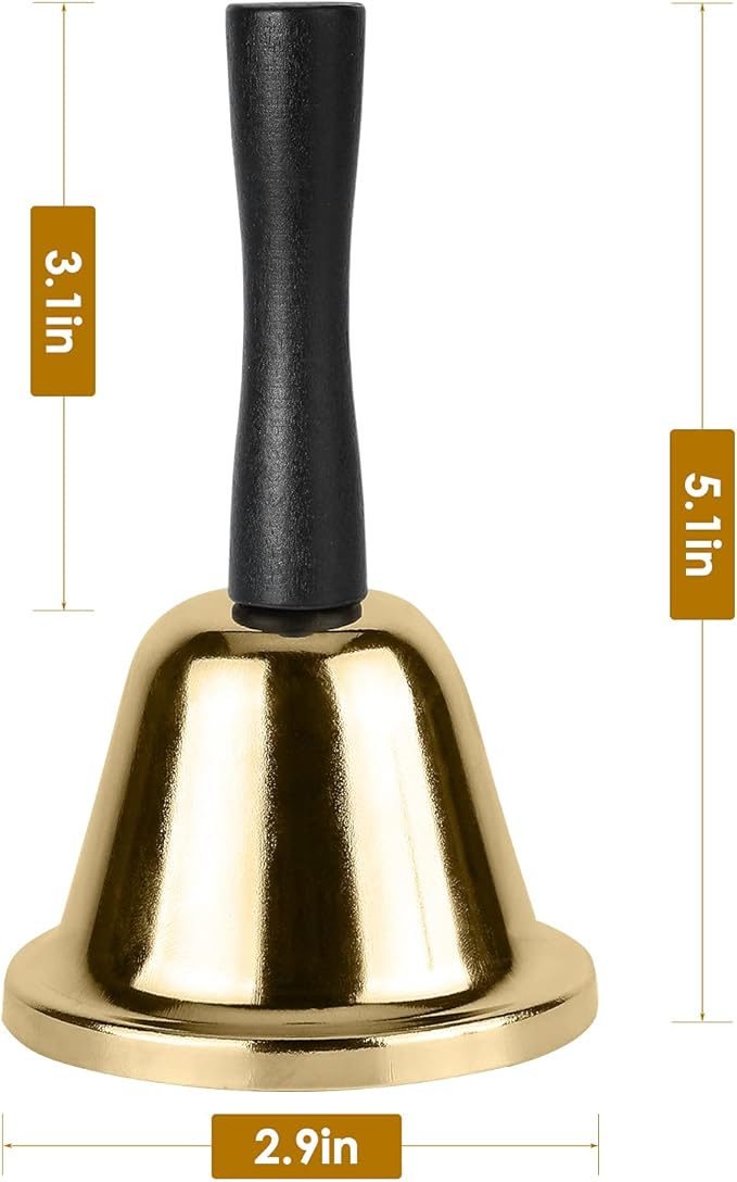 MROCO Gold Hand Bell, Steel Call Bell for Wedding, Adults, Dinner Bells for Food Line, Classroom Bells for Inside, Alarm, Jingles, Ringing