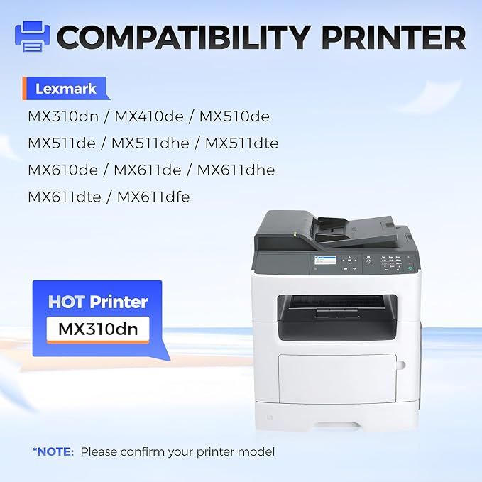 60F1000 Black Toner Cartridge with chip 1-Pack Replacement Compatible with Lexmark MX310dn MX410de MX510de MX511de MX511dhe MX511dte MX610de MX611de MX611dhe MX611dte MX611dfe Laser Printer Ink Copier