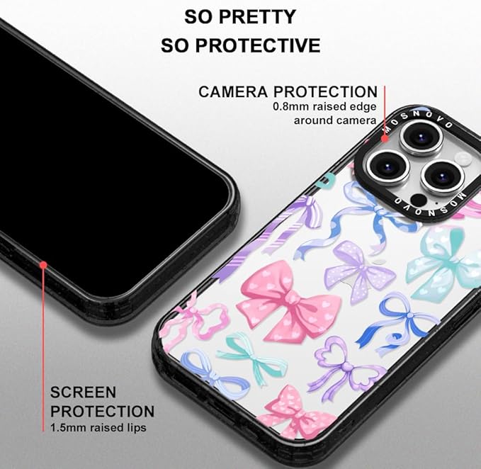 MOSNOVO Case for iPhone 16 Pro, [10ft 4X Military-Grade Drop Protection] Durable & Shockproof Phone Case Cover Design for iPhone 16 Pro - Bows - Clear Black