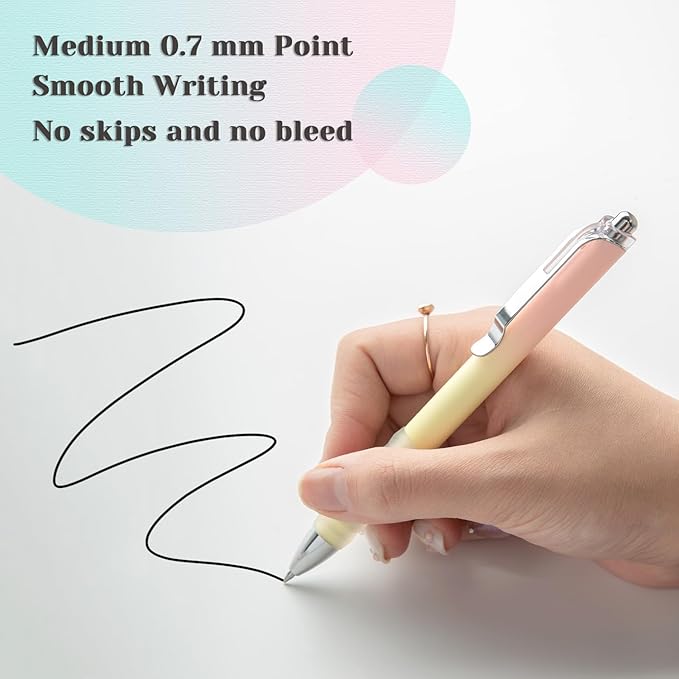 Gel Pens Fine Point 0.7mm Black Ink Gel Pen Retractable Cute Pens for Smooth Writing School Office Supplies, Pack of 12