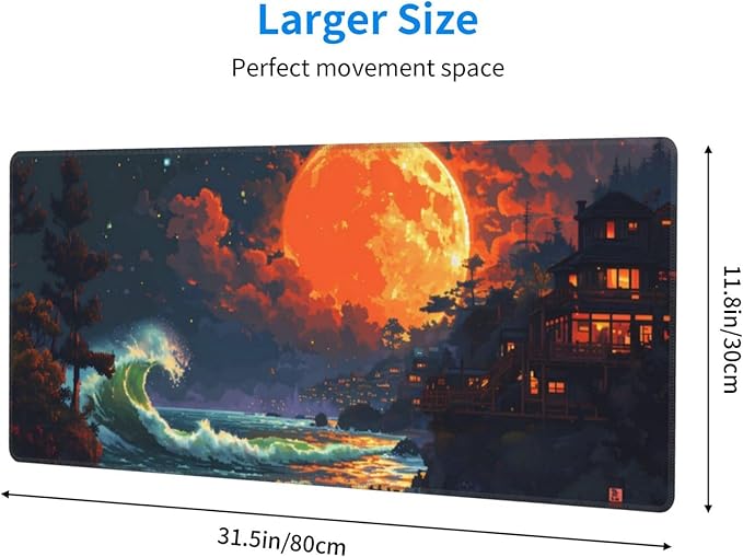 Gaming Mouse Pad Desk Pad,Extended Big Mouse Pad,31.5x11.8 Inch Long Computer Keyboard Mouse Mat Mousepad with 3mm Non-Slip Base and Stitched Edge for Gaming and Office… (Oil Painting)
