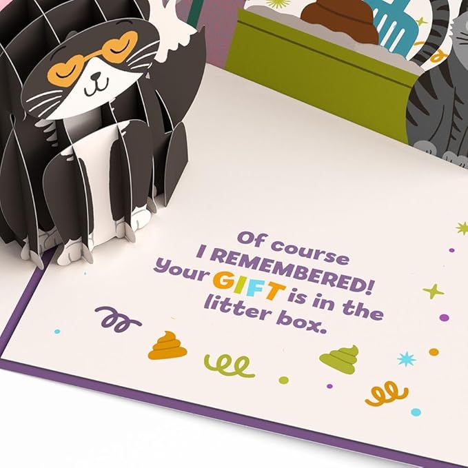 Lovepop Happy Birthday Pop-Up Card for Her and Him- 3D Greeting Cards for Boys, Girls, Men, Women - Your Gift Is in the Litterbox - 5" x 7" Cat Card - Blank Note Card & Envelope Included