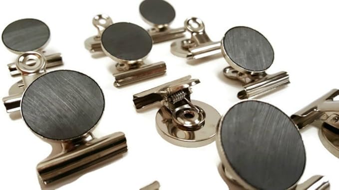 Mini Silver Refrigerator Magnet Hook Clips for Holding Photographs, Holding Business Cards, Office Organizing, Memo Note Clips (12)