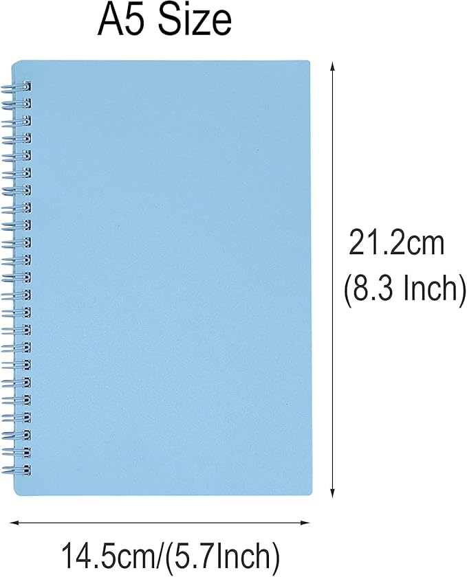 Yansanido Spiral Notebook, 3 Pcs A5 Thick Plastic Hardcover 8mm Ruled 3 Color 80 Sheets -160 Pages Journals for Study and Notes (Light Pink,Light Green,Light Blue, A5 5.7" x 8.3"-Ruled)