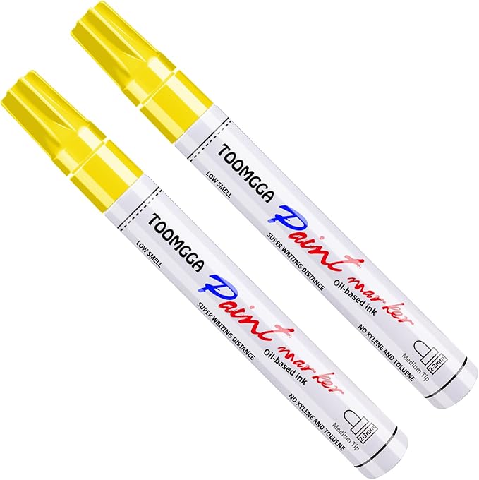 Yellow Permanent Paint Pens Paint Markers - 2 Pack Oil Based Markers, Quick Drying and Waterproof Marker Pen, Car Tire, Metal, Rock Painting, Wood, Ceramic, Plastic, Canvas, Mugs, Medium Tip