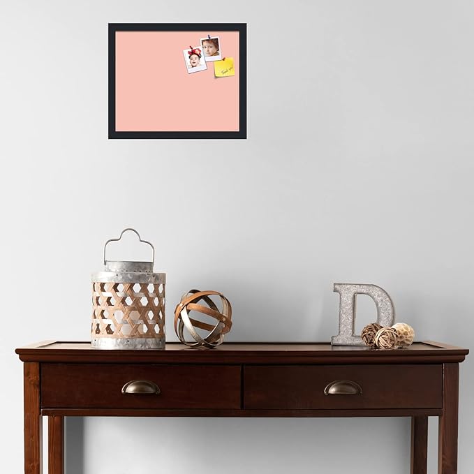 PinPix 16x13 Inch Cork Bulletin Board. This Decorative Framed Pin Board Comes with Pink Pastel Design and a Satin Black Frame. Ideal for Home Office Decor or Message Board (PinPix-1813)