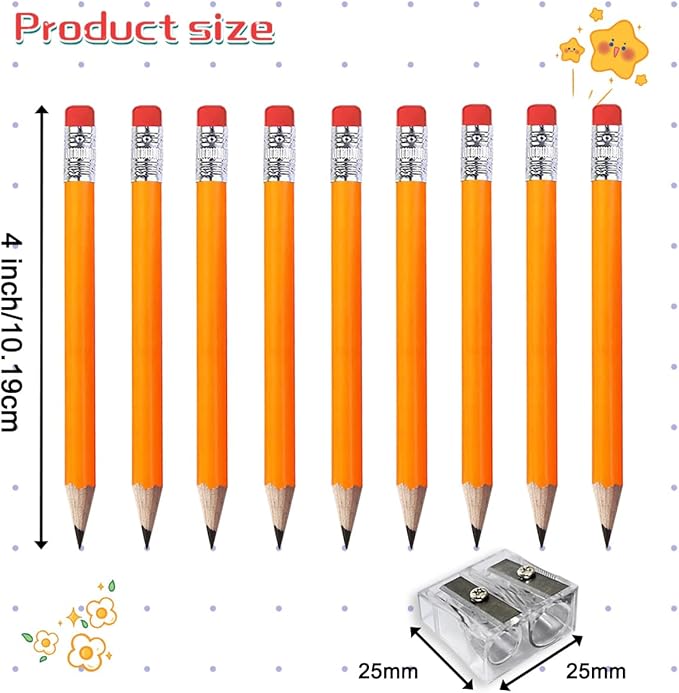 Adhere 25pcs Golf Pencils with eraser Hexagon Wooden Pencils Graphite 2B for Golf Event Scoring,Classroom,Wedding,Company Meetings,Pew, Pocket (z-Orange・Round ・50pcs)