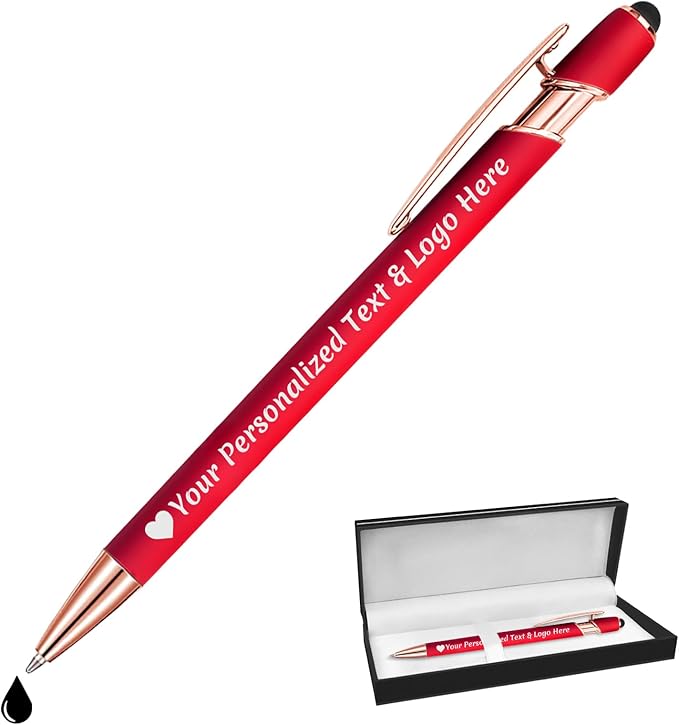 STREADVE Personalized Custom Pens Engraved Writing Pen with Name Logo, Customized Promotional Items Stylus Pen Gifts for Women Realtor Reunion Wedding Business, Red