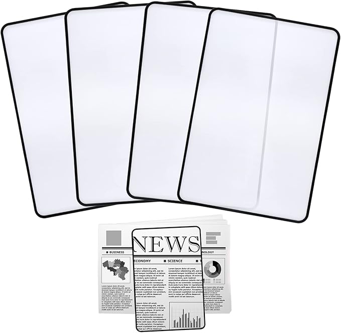 4Pcs Page Magnifying Sheet 3X Lightweight Optical Plastic Fresnel Lens Bookmark Flat Magnifier for The Elderly and People with Low Vision Reading Small Prints, Maps and Books