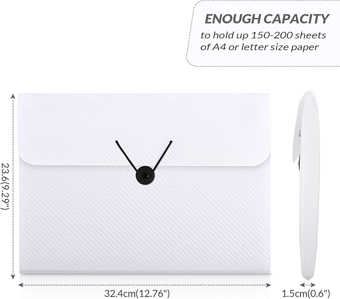 SKYDUE Expanding File Folder with 7 Pockets, Accordion File Organizer, Portable Folders for Documents, School Office Supplies Bungee Closure, Letter/A4 Size White