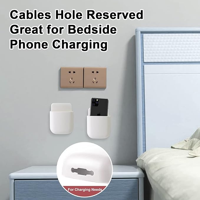 3 Pcs Remote Control Holder, Wall Mount Pen Holder Hole-Free Self Adhesive Phone Charging Organizer Pencil Storage Containers for Home Office School Supply Orgaizer (White