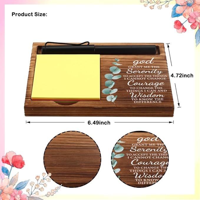 Office Baptism Gift for Boss, Christian Gift for Boss, Sobriety Gift for Boss, Serenity Prayer Gift for Boss, Wooden Sticky Note Holder With Inspirational Quotes,16.5 x 12 x 1.5 cm,XXN47