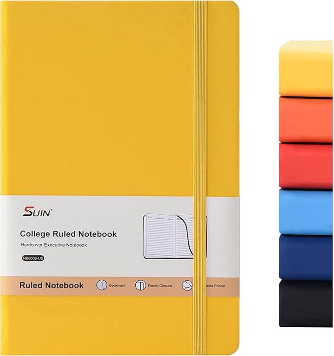 SUIN Hardcover-Journal-Notebooks, A5 Lined Journals Notebook for Writing 200 Pages, 8.2 x 5.5 inch, Classic Ruled Notebooks for Work/Travel/College (Yellow- 1 Pack)