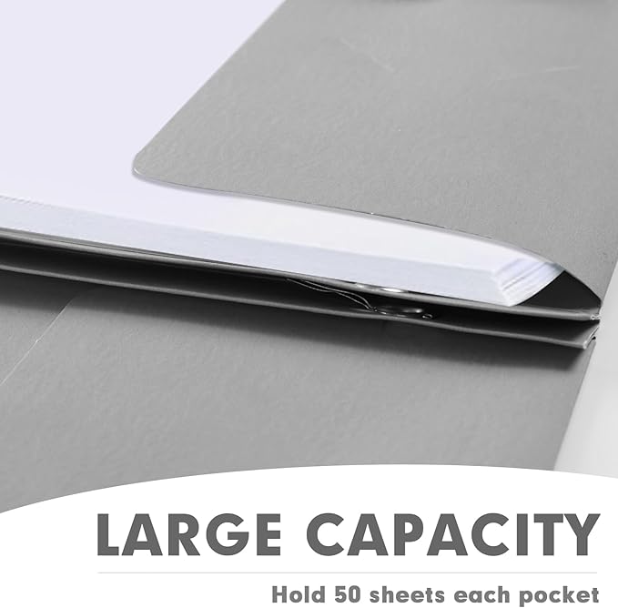 Two Pocket Folders, RAZCC 75 Pack Two Pocket Folders with Prongs, 3 Prong Folders Fit Letter Size Paper, Pocket File Folders for School Office Home Business, Grey