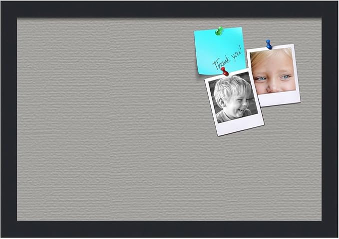 PinPix 18x12 Inch Cork Bulletin Board. This Decorative Framed Pin Board Comes with Dark Stone Design and a Satin Black Frame. Ideal for Home Office Decor or Message Board (PinPix-1808)