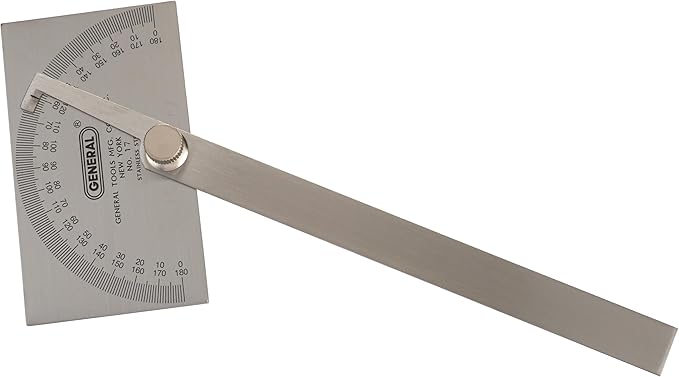 General Tools Angle Protractor #17 Stainless Steel Square Head - Measuring Tool for Carpenters & Woodworking Hobbyists
