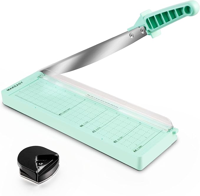 MAKEASY Paper Cutter 12 Inch, Guillotine Paper Cutter with 8 Sheet Capacity, Heavy Duty Paper Cutter for Cardstock, Paper Trimmer for Crafting, Classroom and Office, Green