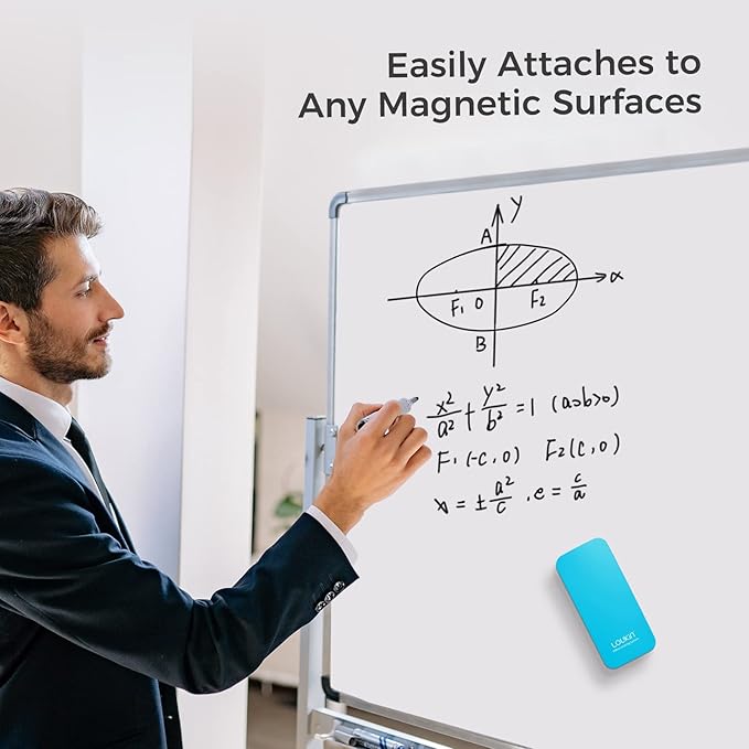 LOUKIN 2 Pack Magnetic Dry Erase Eraser, Whiteboard Eraser, Glass Board Eraser(Blue), 3.4 fl oz Whiteboard Cleaner * 2 Included, for Classroom, Home and Office Use