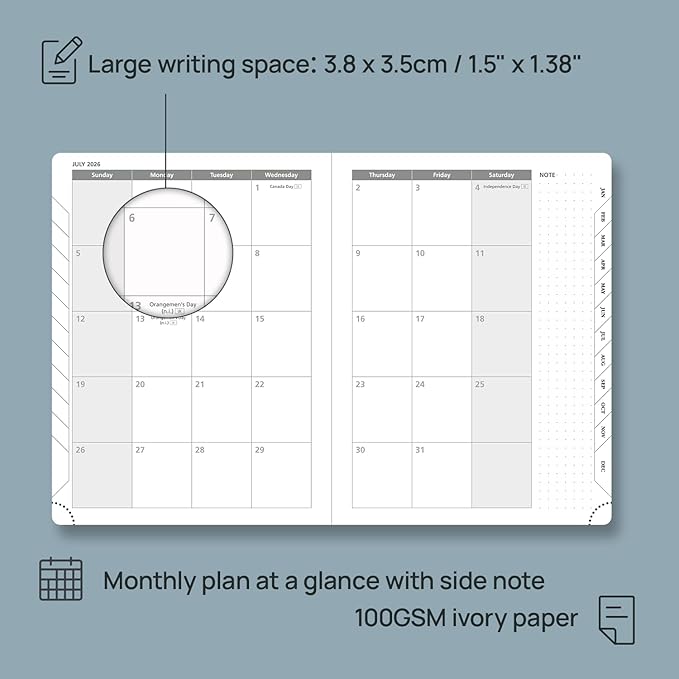 POPRUN Weekly Planner 2026 Calendar (Medium 6.75" x 8.75") 12 Months Notebook with Horizontal Layout, Leather Hardcover, Inner Pocket, 100GSM Thick Paper, Pen Holder - Pacific Green